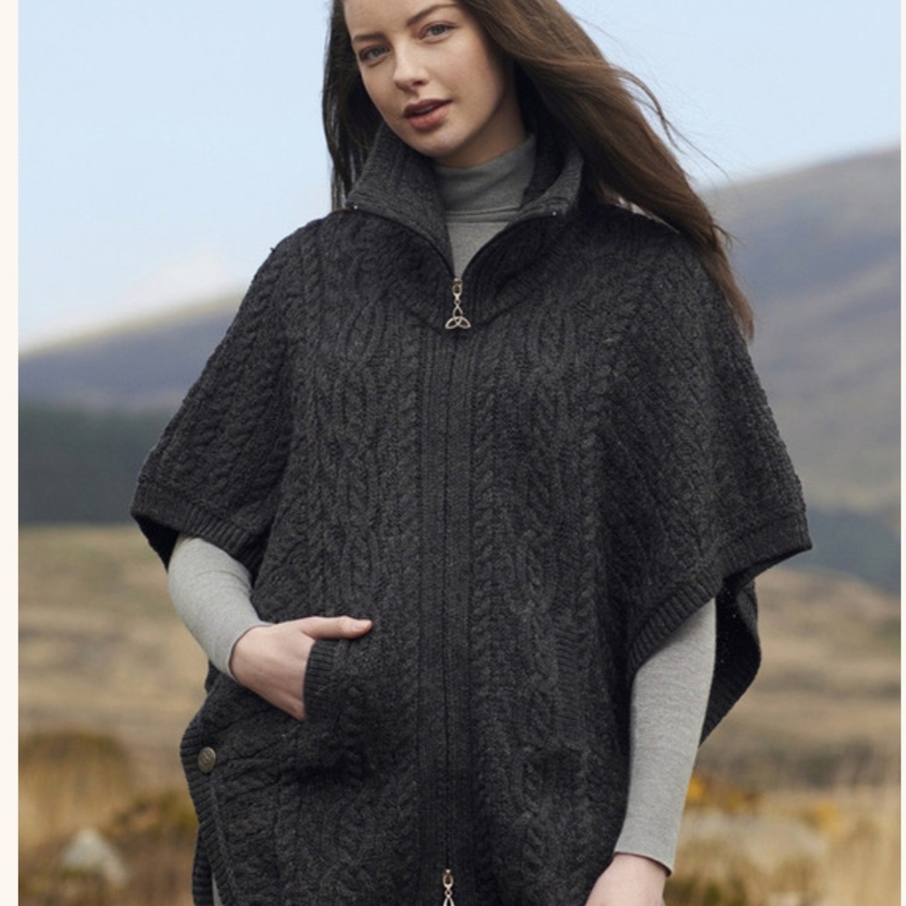 Aran Crafts Charcoal Double Collar Cape NWT